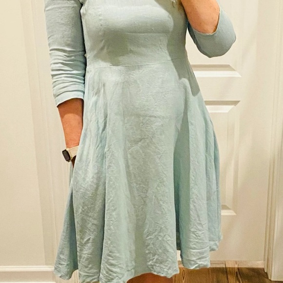 MRSPOMERANZ Custom-made handmade pure linen fit flare light blue dress - Picture 12 of 15